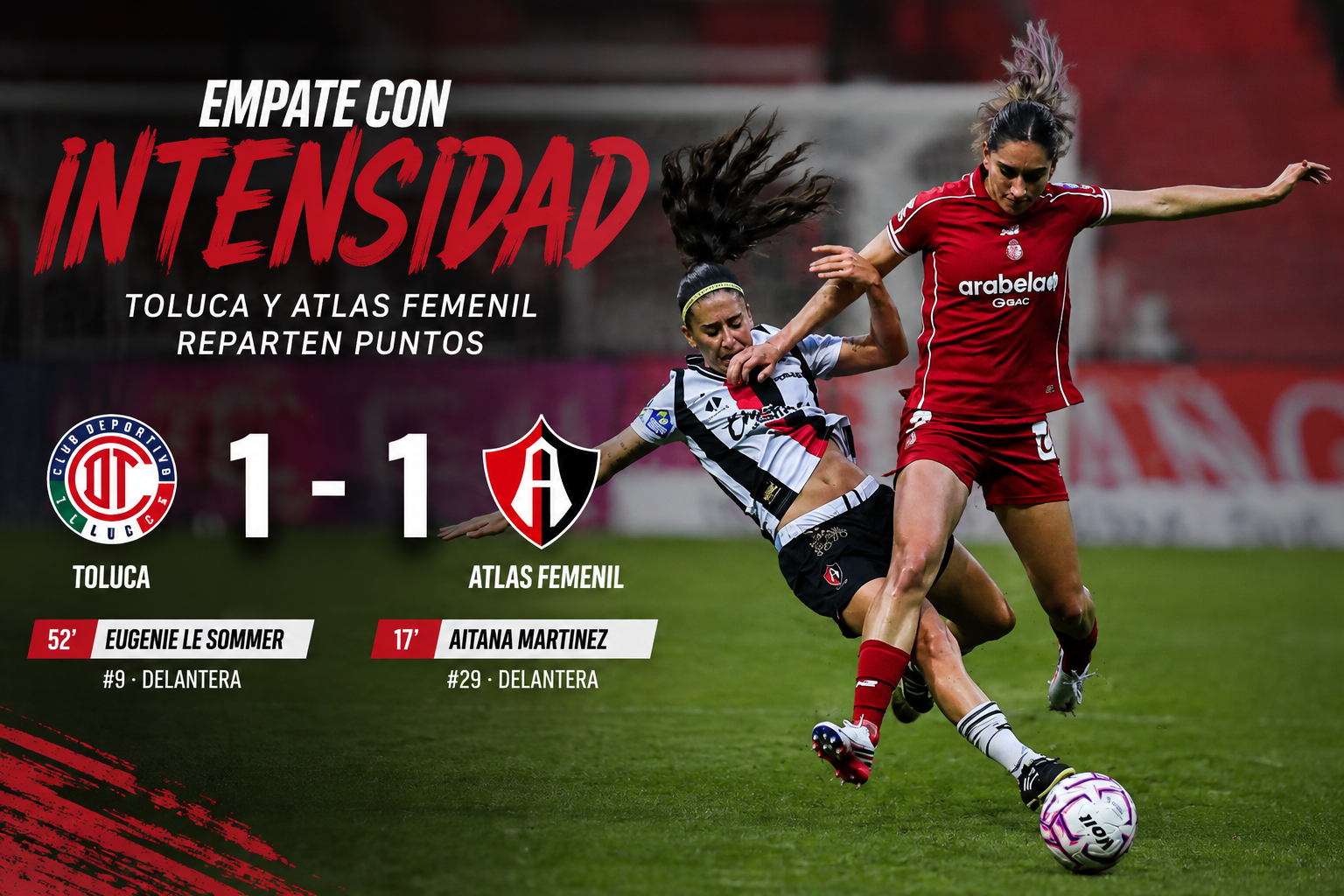 Toluca y Atlas Femenil reparten puntos en un duelo de emociones